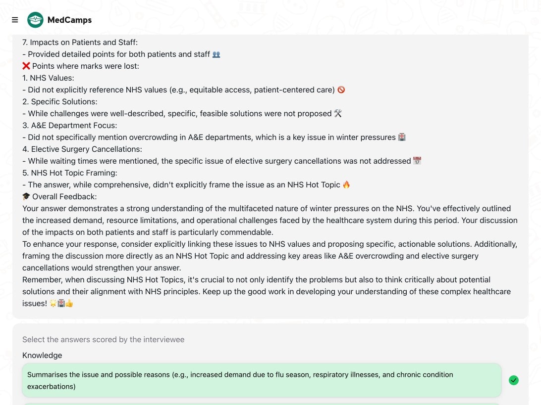 Graphic illustrating the response of our AI medicine interview coach.